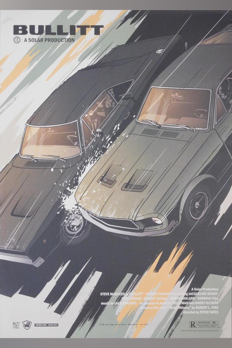 With artwork by Krzysztof Nowak, this Polish poster is a 'Mondo' style tribute piece produced in 2015 for this cult Classic. Featuring the Mustang and the Charger from the epic car chase, this is one of very few posters to depict either of the cars,
