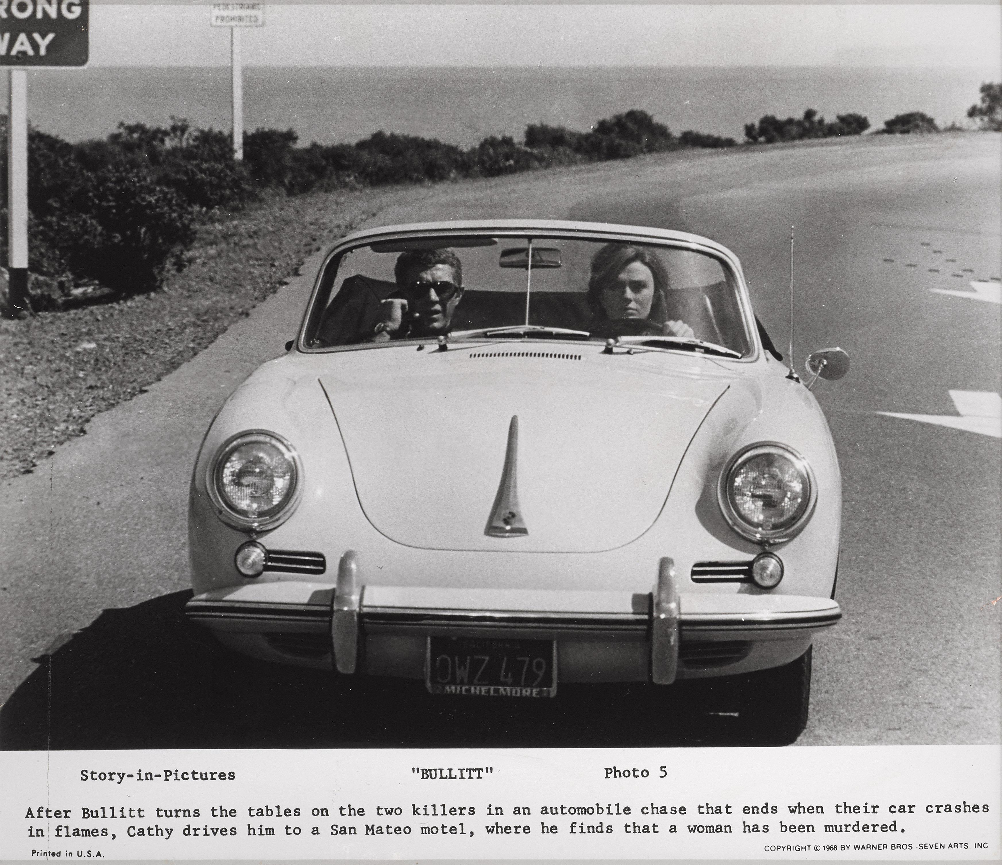 Original US production still for the Steve McQueen's 1968 film Bullitt. This production features the Porsche 356C.
This piece is conservation framed with UV plexiglass in a Tulip wood frame with acid free card mounts.
The size given is before