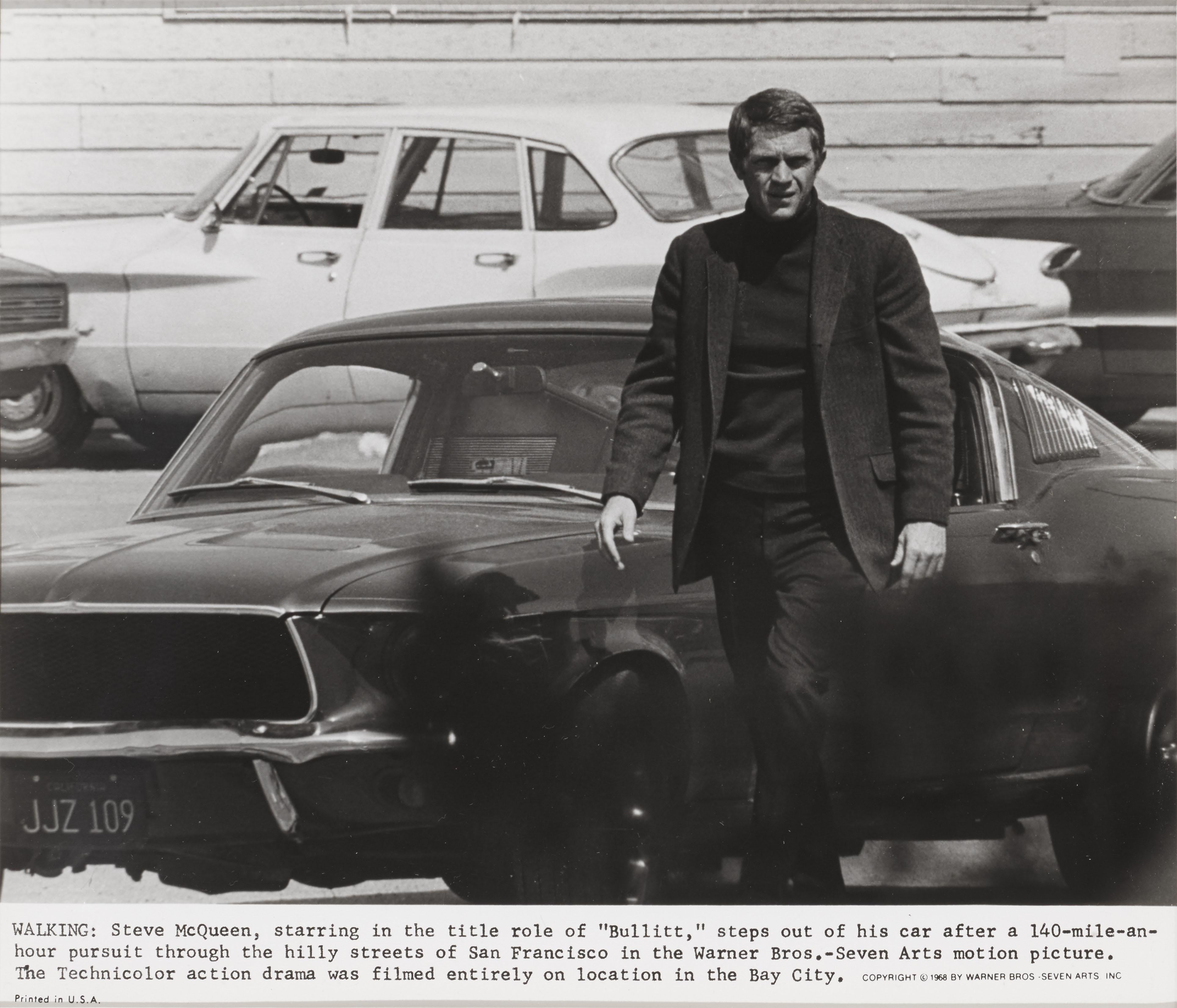 Original US production still for the Steve McQueen's 1968 film Bullitt. 
This piece is conservation framed with UV plexiglass in a Tulip wood frame with acid free card mounts. The size given is before framing.
this piece would be shipped boxed and