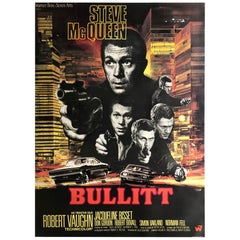 Vintage "Bullitt" 1968 Large French Film Movie Poster, Saukoff, Linen Backed, McQueen