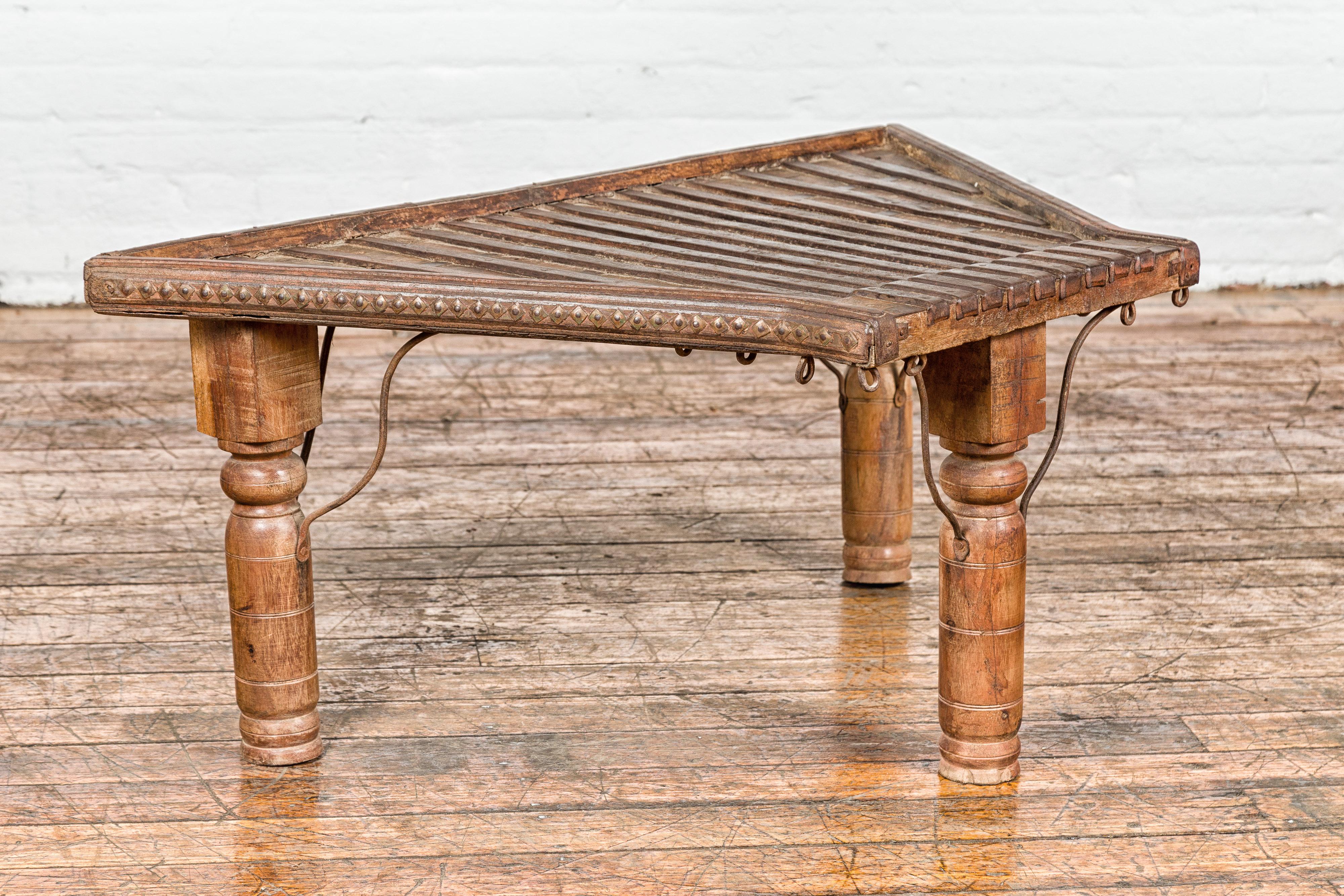 Bullock Cart Rustic Coffee Table with Twisted Iron Stretchers, 19th Century For Sale 3