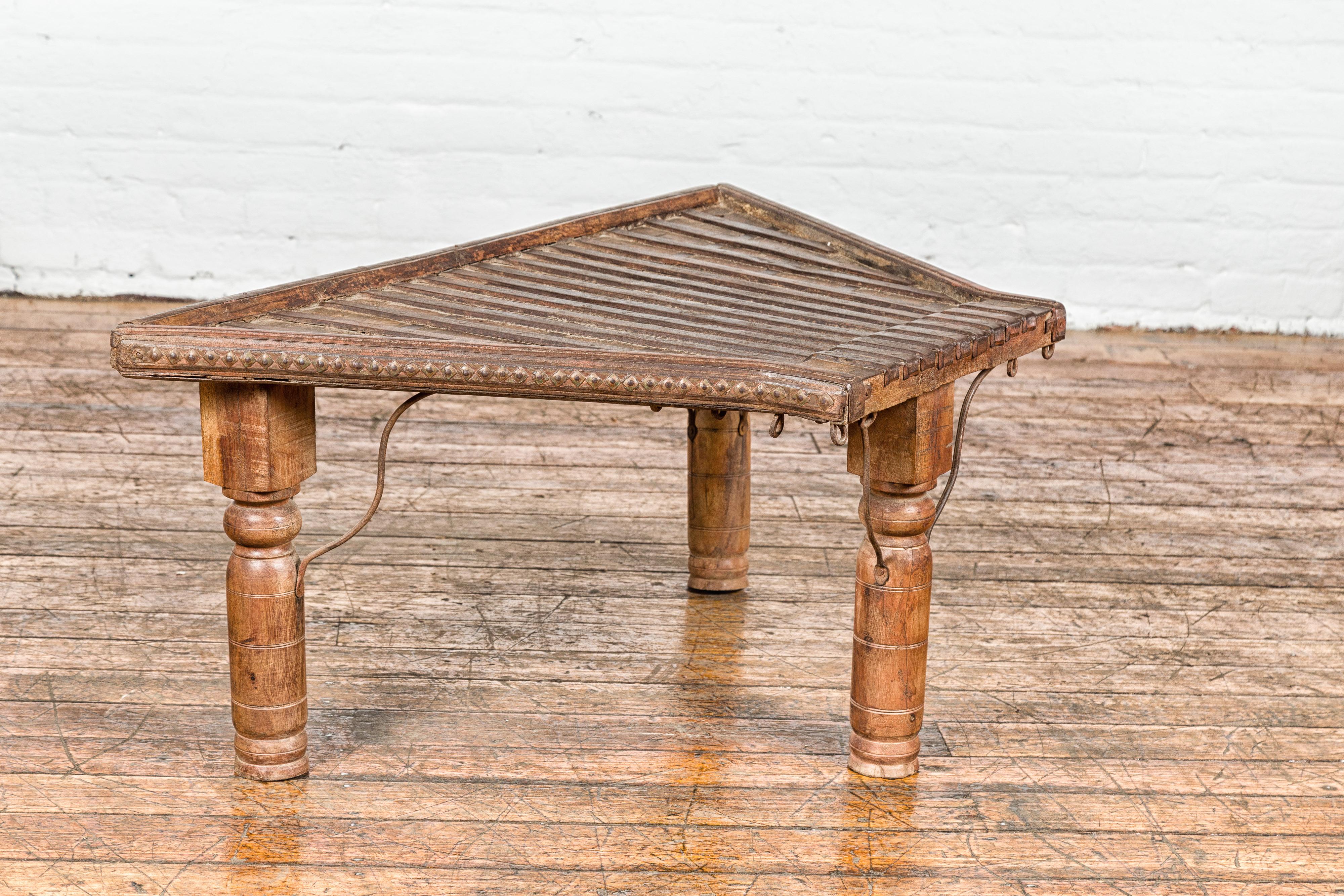 Bullock Cart Rustic Coffee Table with Twisted Iron Stretchers, 19th Century For Sale 4