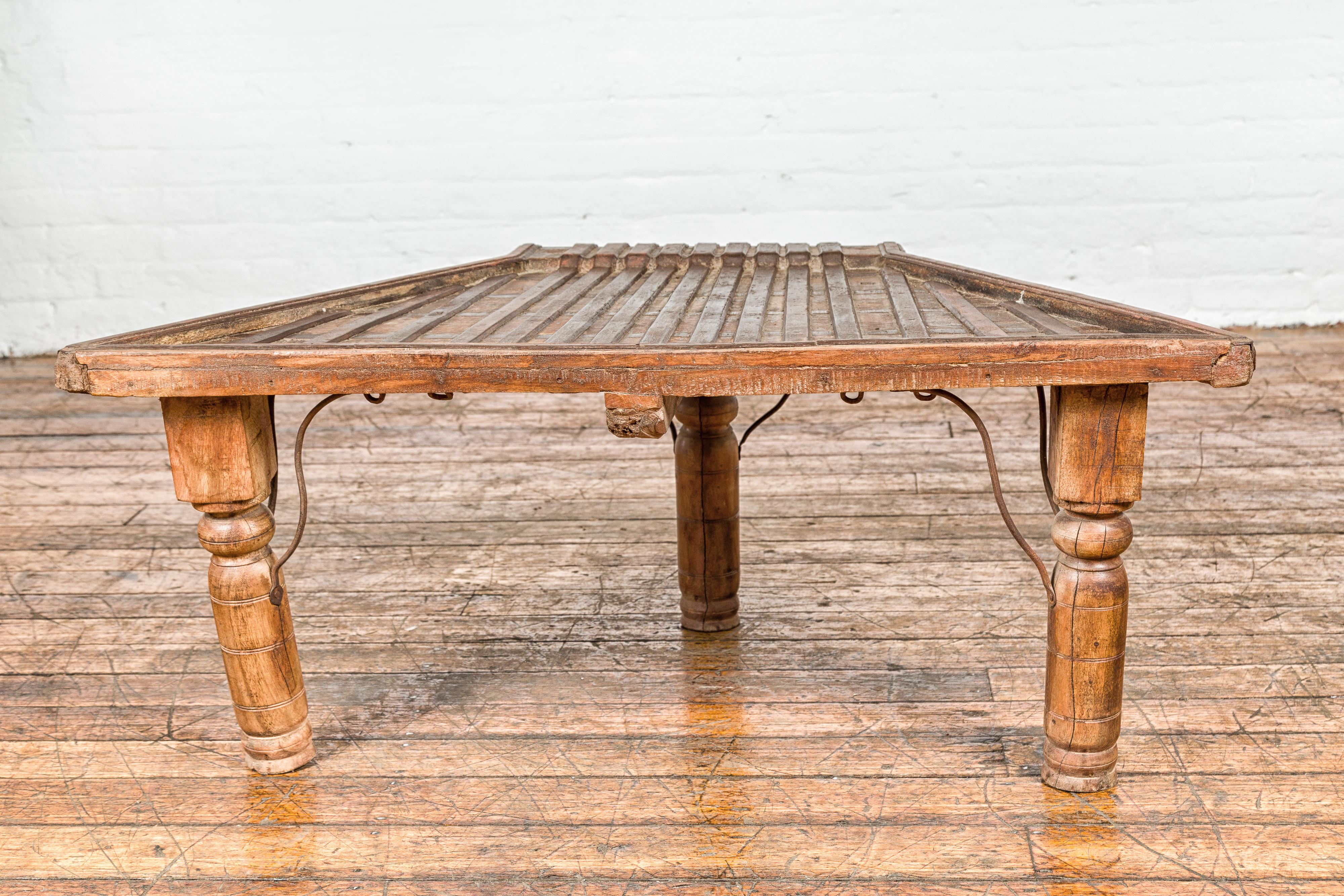 Bullock Cart Rustic Coffee Table with Twisted Iron Stretchers, 19th Century For Sale 9