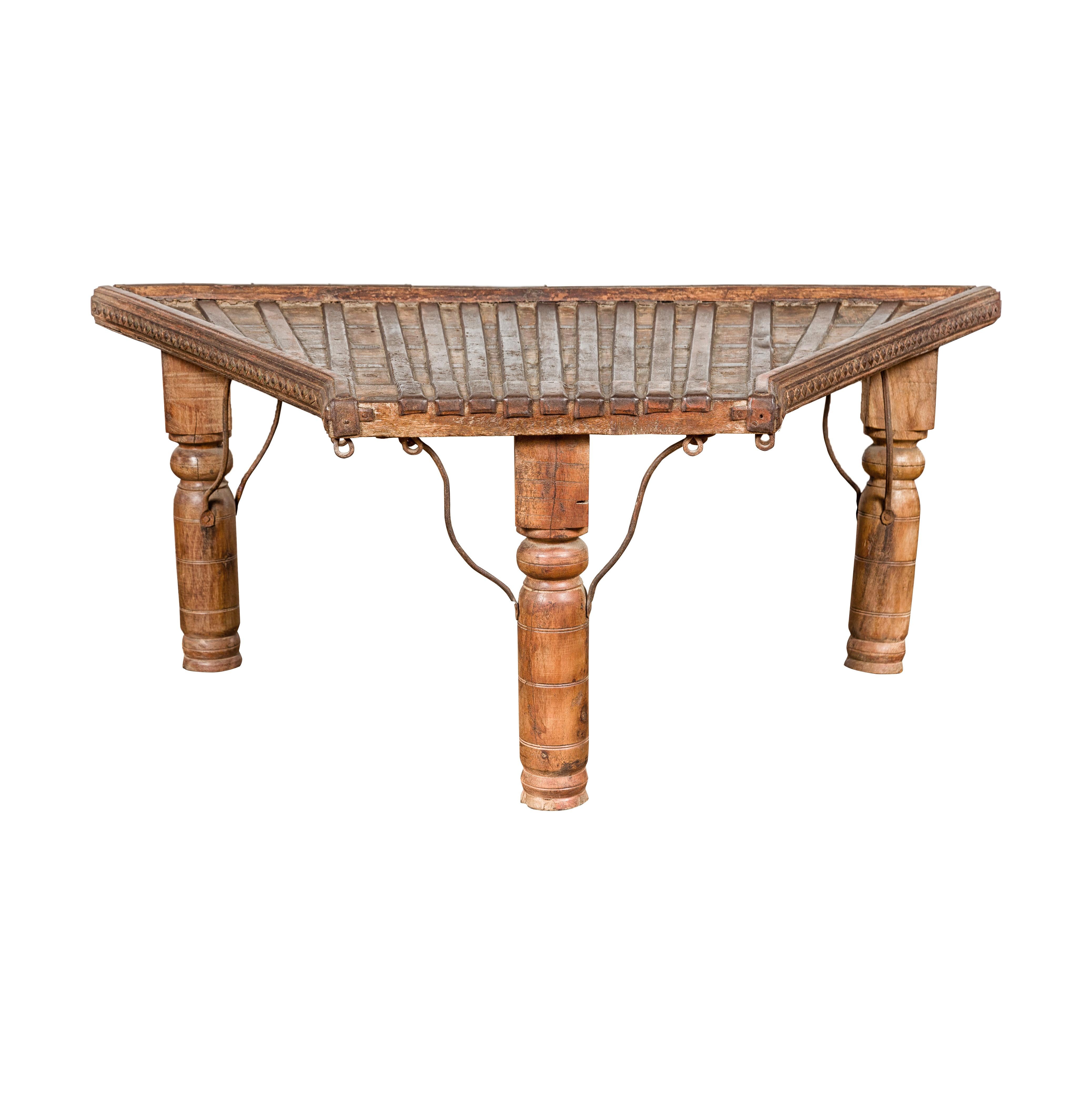 Bullock Cart Rustic Coffee Table with Twisted Iron Stretchers, 19th Century For Sale 11
