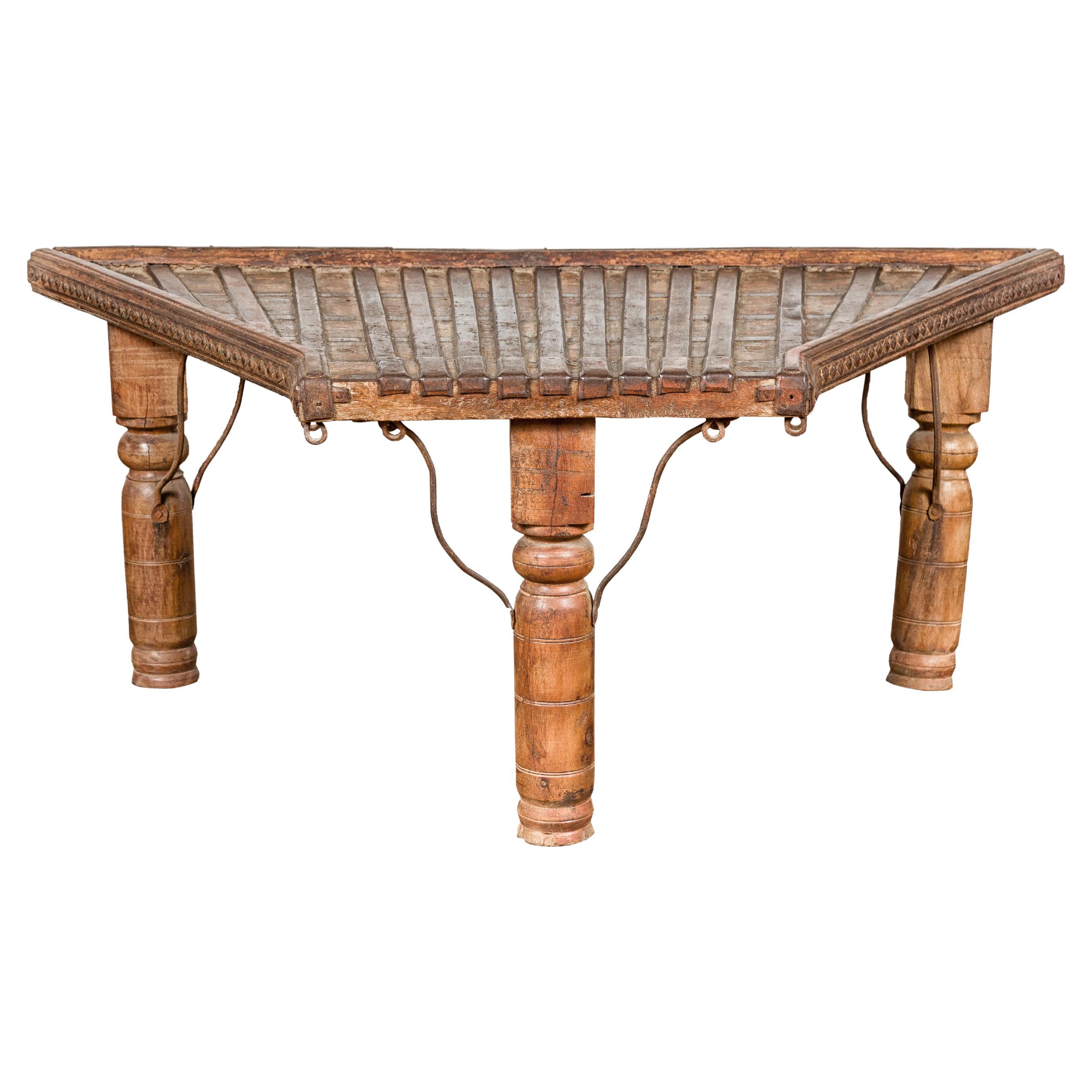 Bullock Cart Rustic Coffee Table with Twisted Iron Stretchers, 19th Century For Sale
