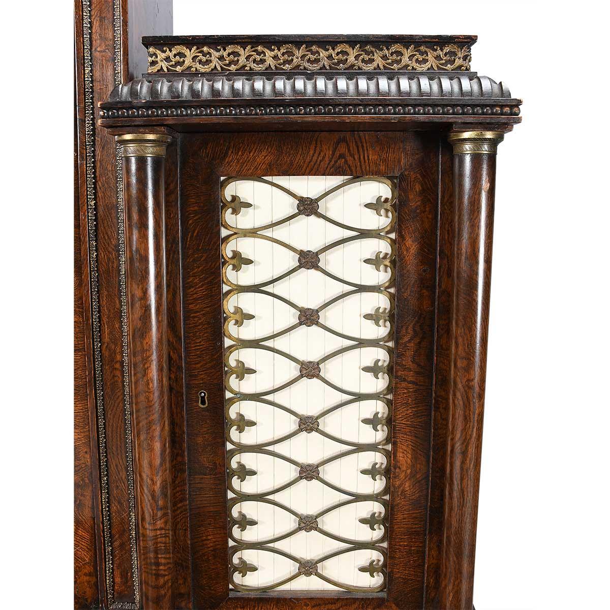 Brass Bullock Library Cabinet in Figured Elm For Sale