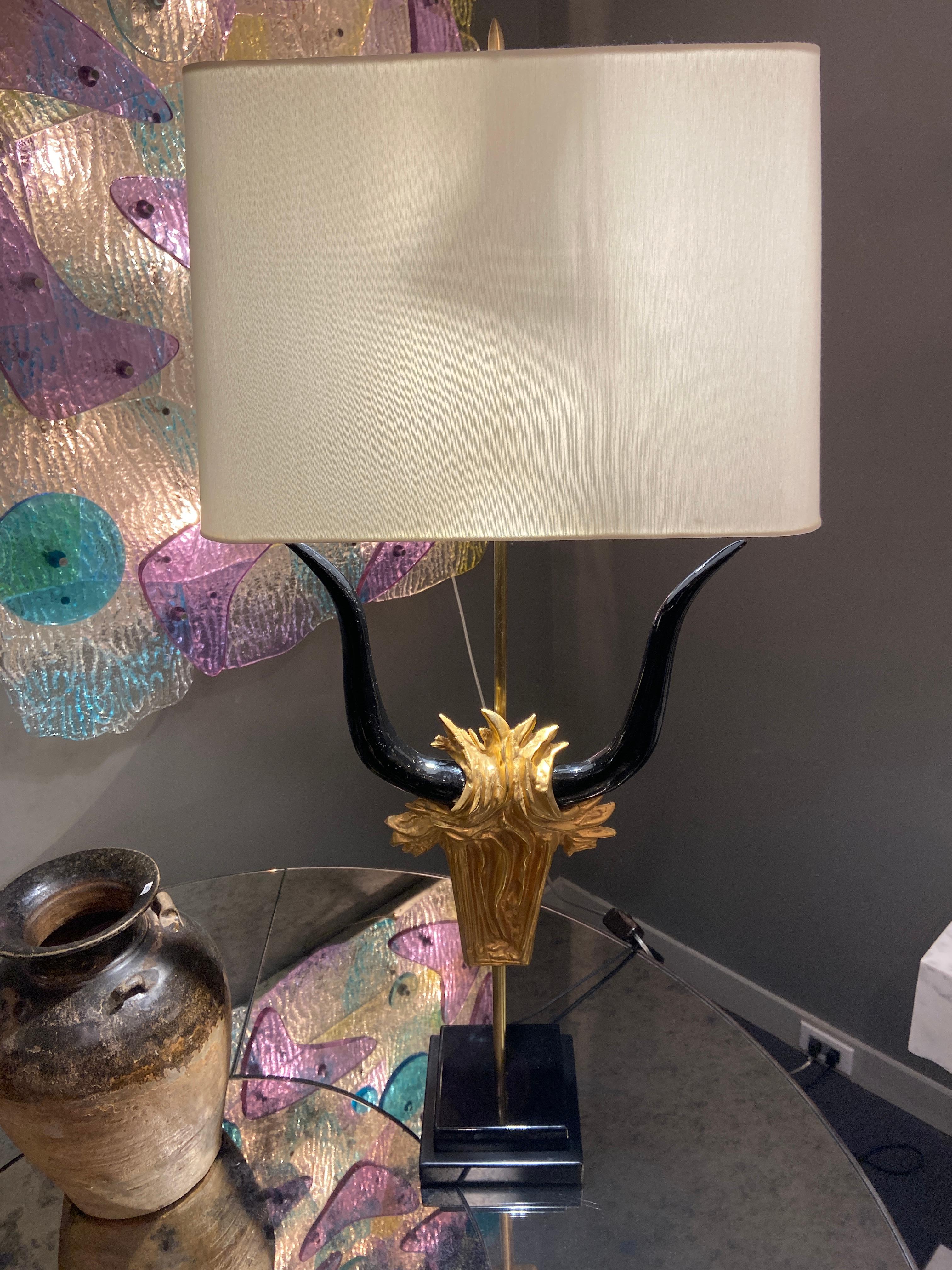 French Bull's Head Table Lamp, France, 1970s For Sale