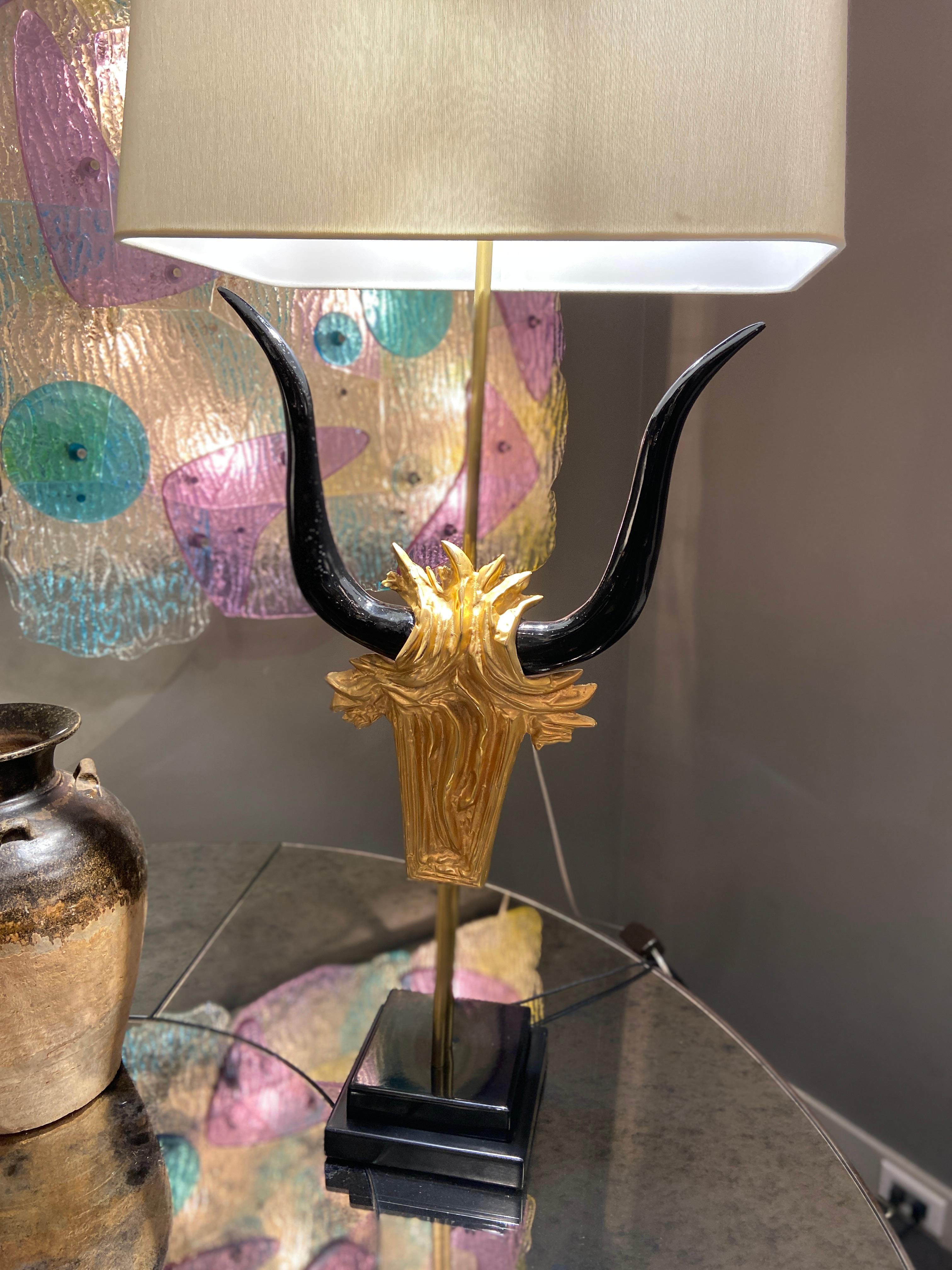 Bronze Bull's Head Table Lamp, France, 1970s For Sale