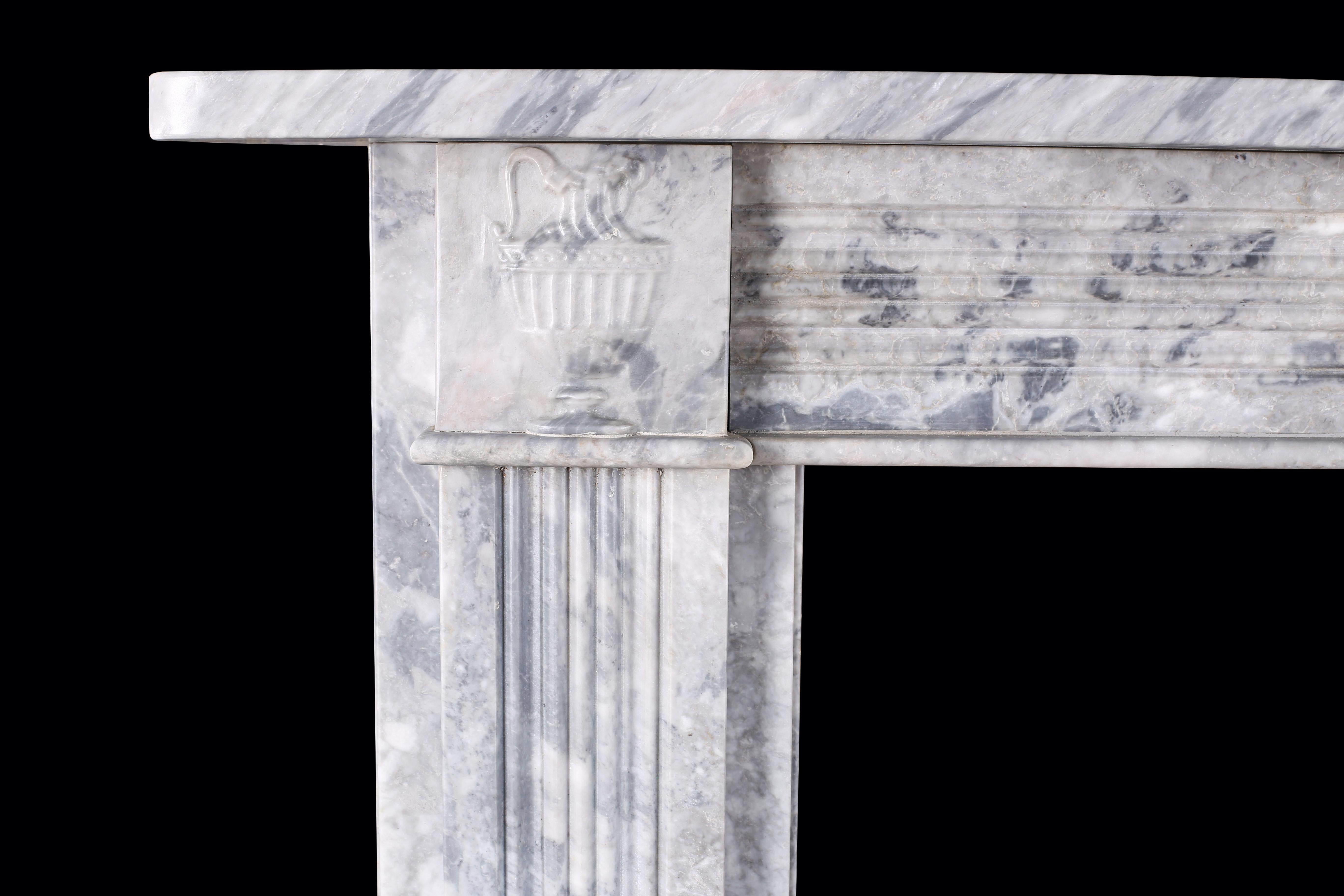 Hand-Carved Bullseye Georgian Carved Centre Plaque Endblocks Fireplace Grey Bardiglio Marble For Sale