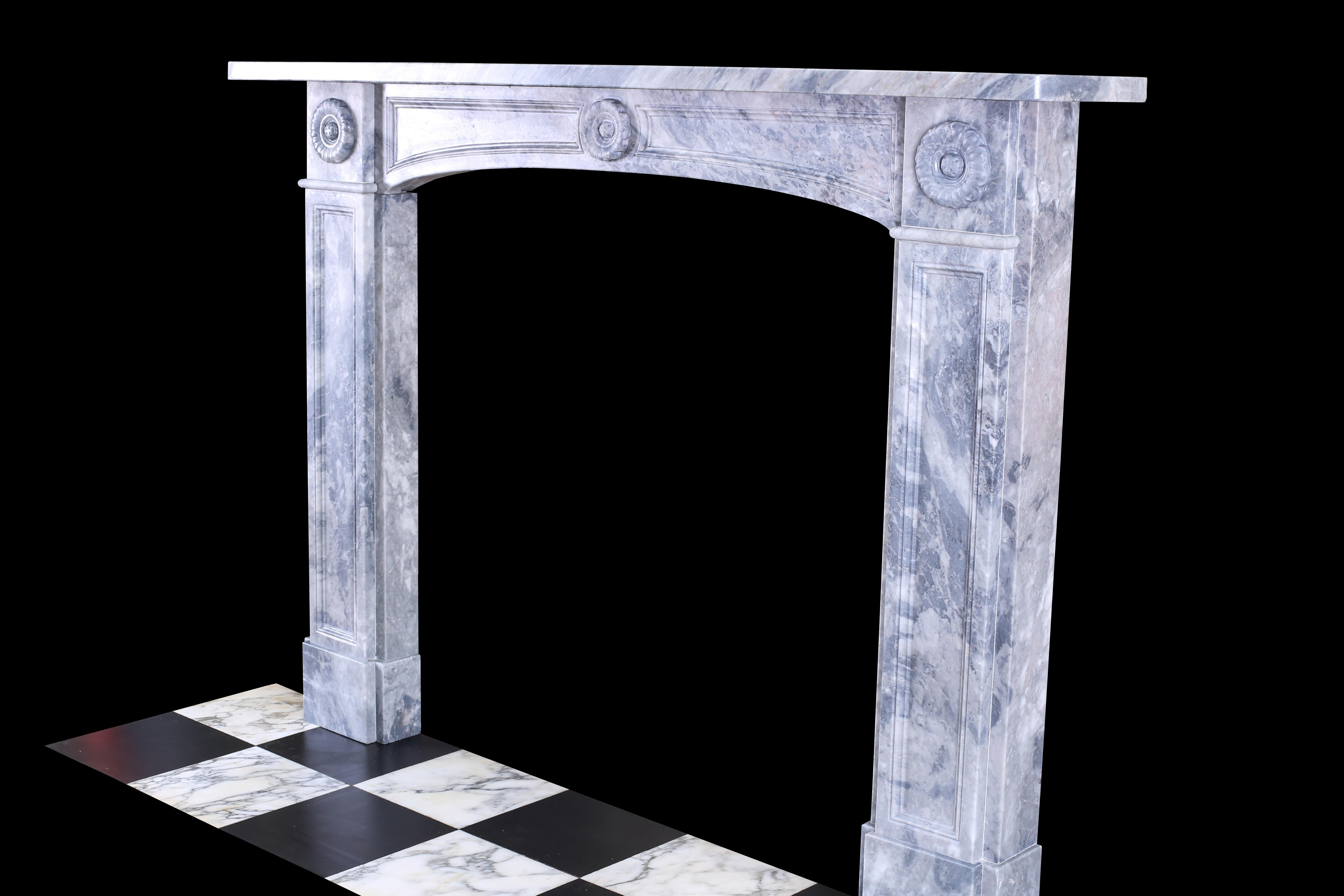 19th Century Bullseye Georgian Carved Centre Plaque Fireplace Grey Bardiglio Marble For Sale