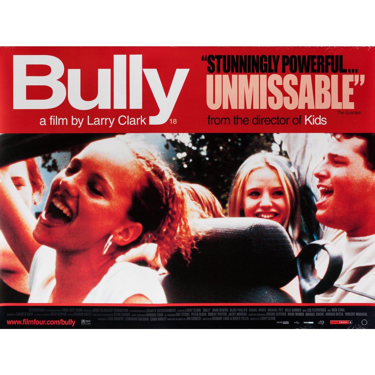 Original 2001 British quad poster for the film Bully directed by Larry Clark with Brad Renfro / Bijou Phillips / Rachel Miner / Nick Stahl. Very Good-Fine condition, rolled. Please note: the size is stated in inches and the actual size can vary by