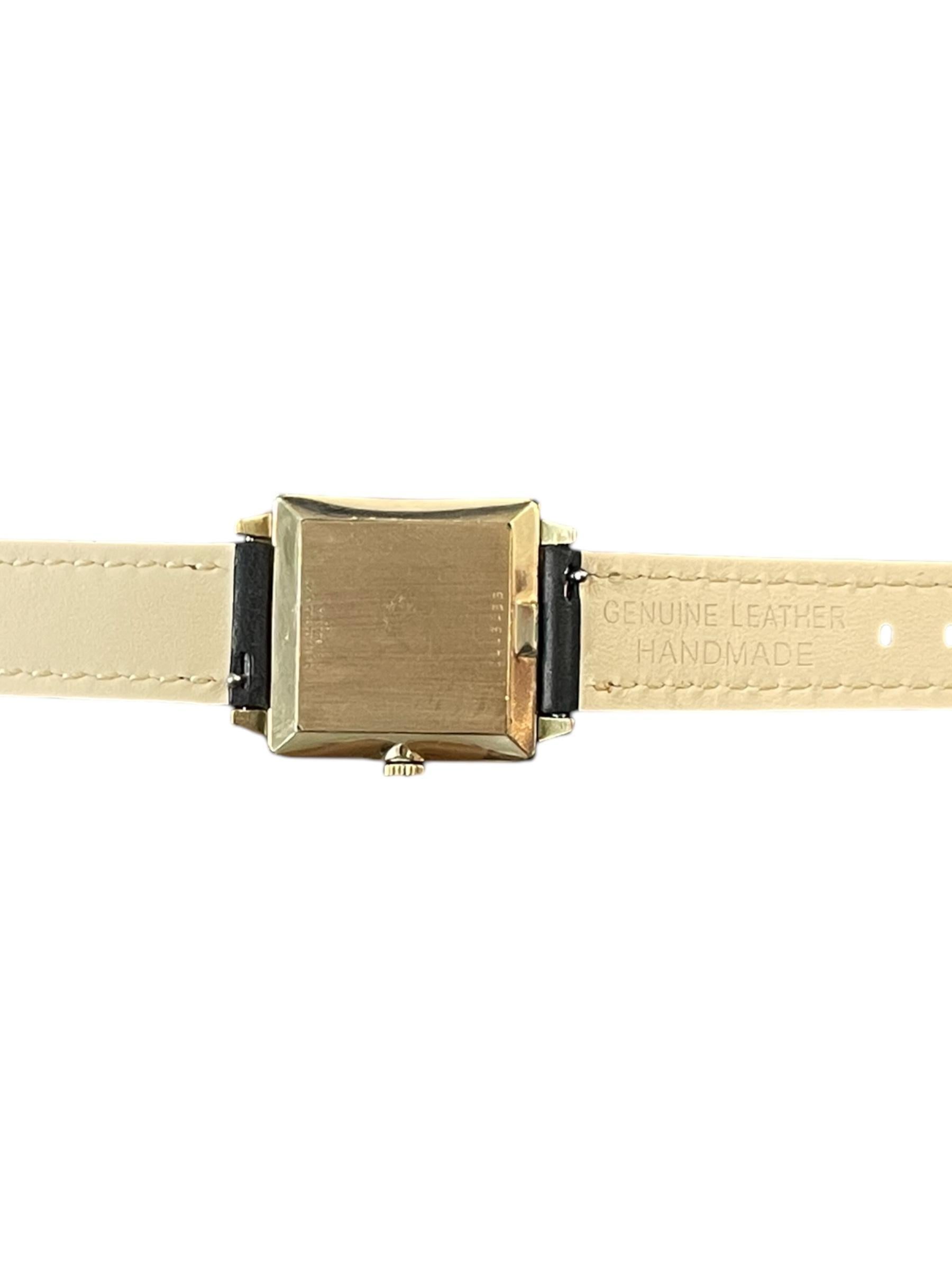 BULOVA 10k Gelbgold gestempelte Handaufzugsuhr mit Diamant-Zifferblatt und Ledergürtel (Gemischter Schliff)
