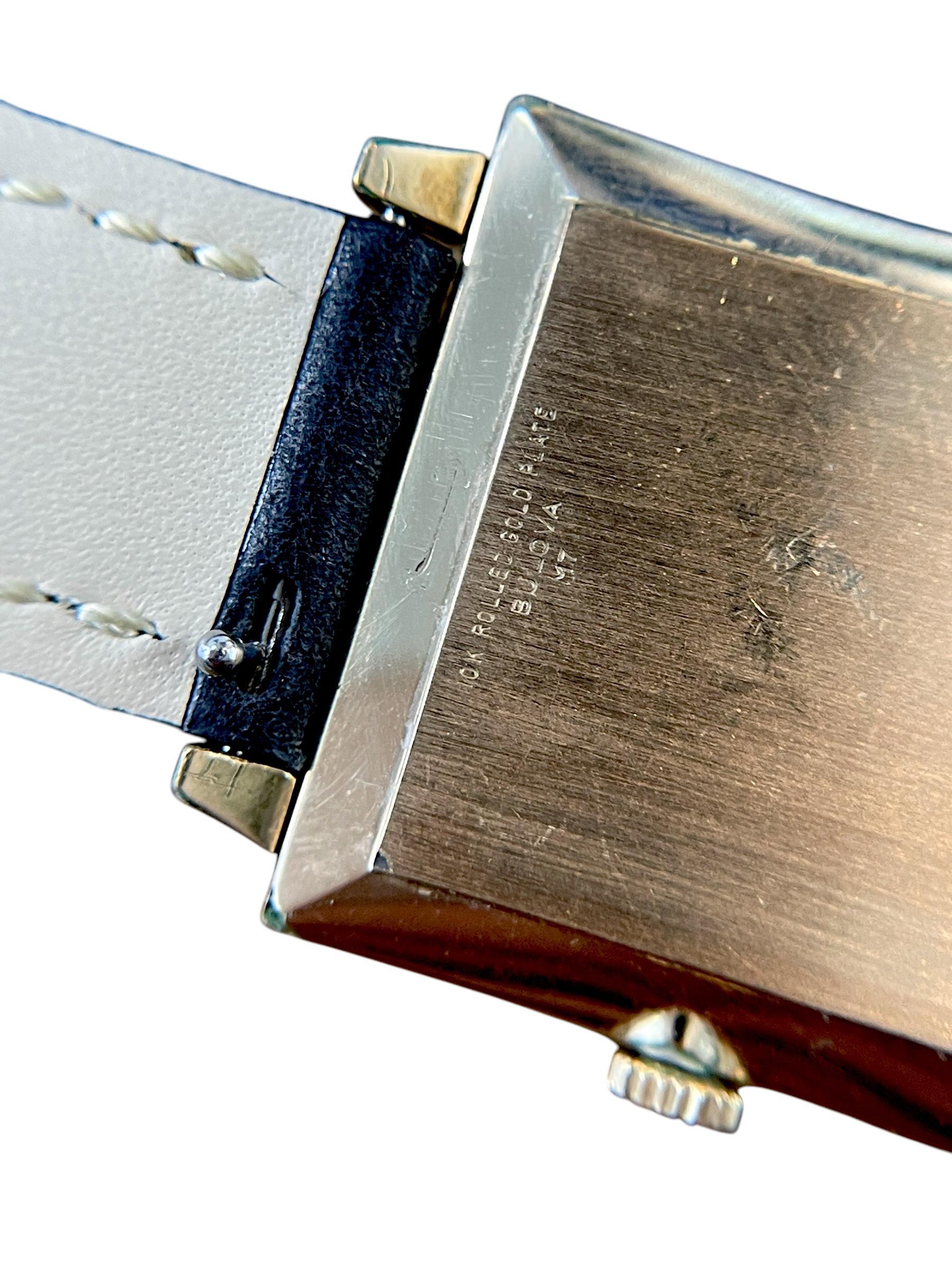 BULOVA 10k Gelbgold gestempelte Handaufzugsuhr mit Diamant-Zifferblatt und Ledergürtel 1