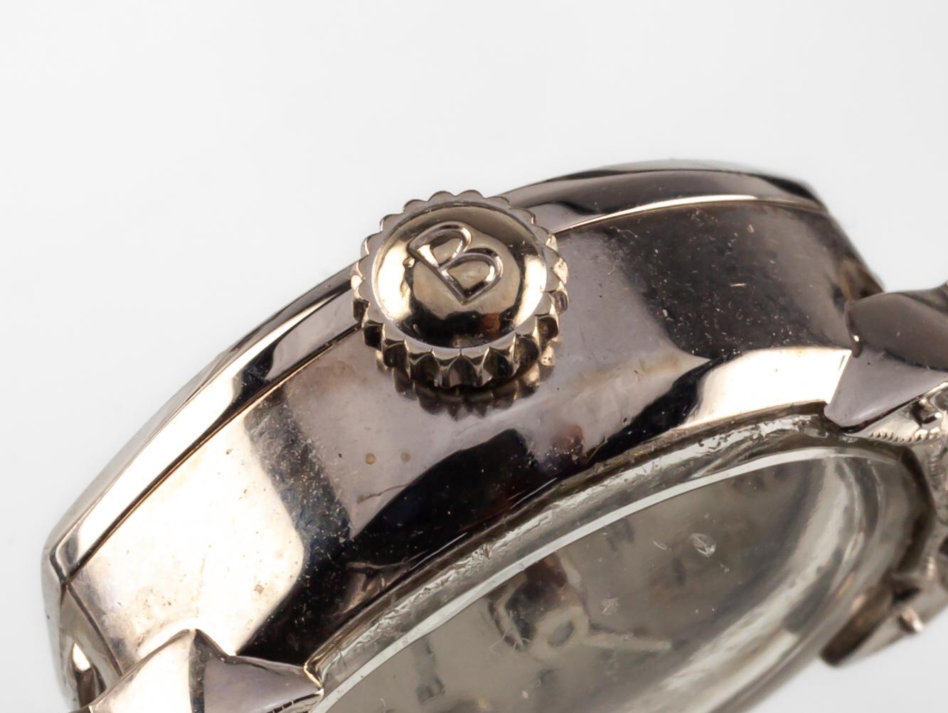 Bulova 14k Weißgold Damenarmbanduhr mit Diamant-Akzenten Schwarzer Kordel im Zustand „Gut“ im Angebot in Sherman Oaks, CA