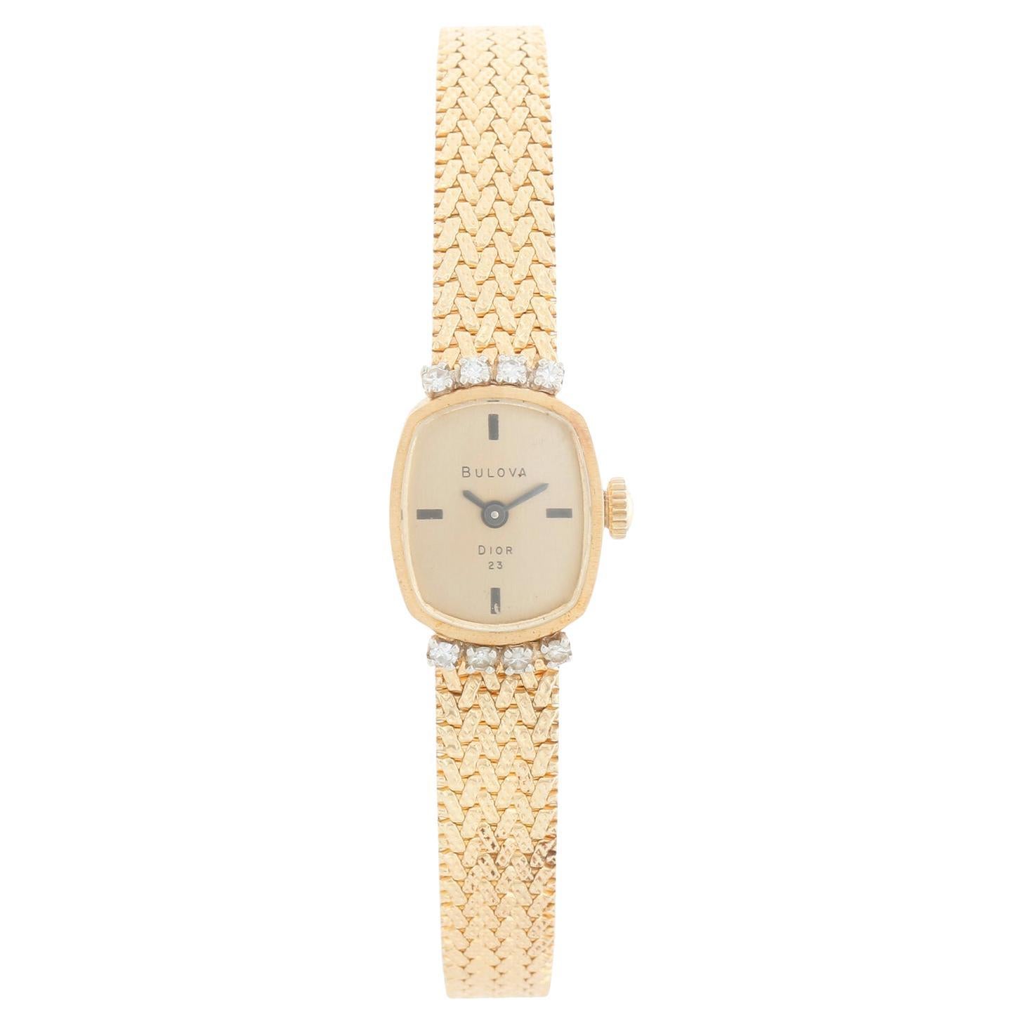 Bulova 14K Yellow Gold Diamond Ladies Manual Winding Watch Mint Condition