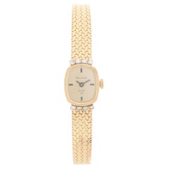 Vintage Bulova 14K Yellow Gold Diamond Ladies Manual Winding Watch Mint Condition