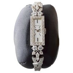 Bulova 14Kt Solid White Gold Art Deco Ladies Watch with Diamonds circa 1940's