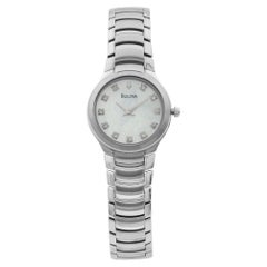 Bulova Stainless Steel White MOP Diamond Dial Ladies Quartz Watch 96P20