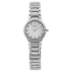 Bulova Montre à quartz en acier inoxydable blanc avec cadran MOP et diamants, pour femmes 96P20