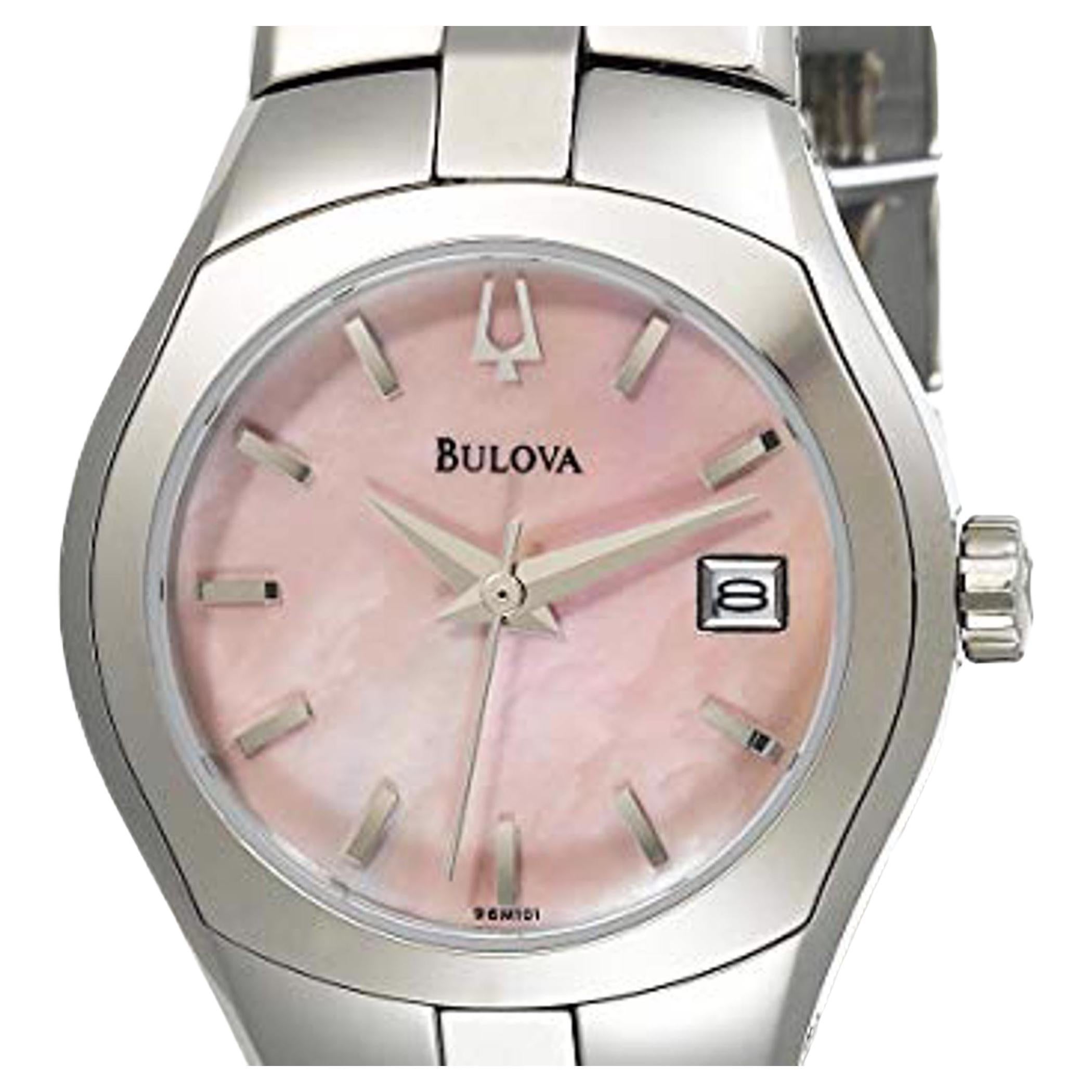 Bulova Stainless Steel Pink MOP Dial Ladies Quartz Watch 96M101