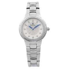 Bulova Stainless Steel White Diamond Dial Ladies Quartz Watch 96R168