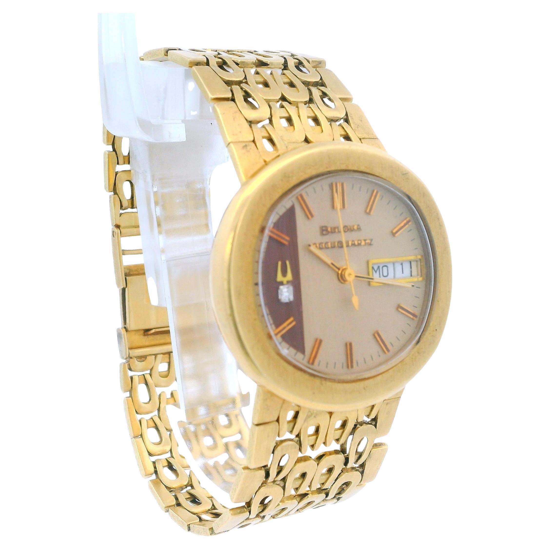 Bulova Accuquartz Day & Date Vintage 18K Yellow Gold Watch