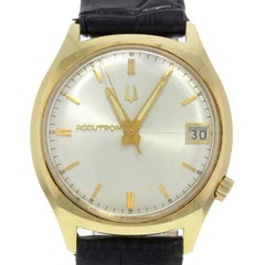 Bulova Accutron Silver Dial 18 Karat Yellow Gold Leather Quartz Men's Watch