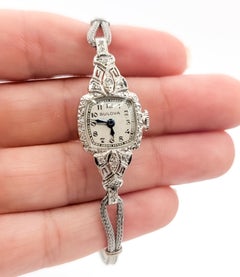Bulova Art Deco 14k White Gold Case Watch with Stainless Steel Bracelet