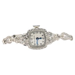 Bulova Art Deco 14k White Gold Case Watch with Stainless Steel Bracelet