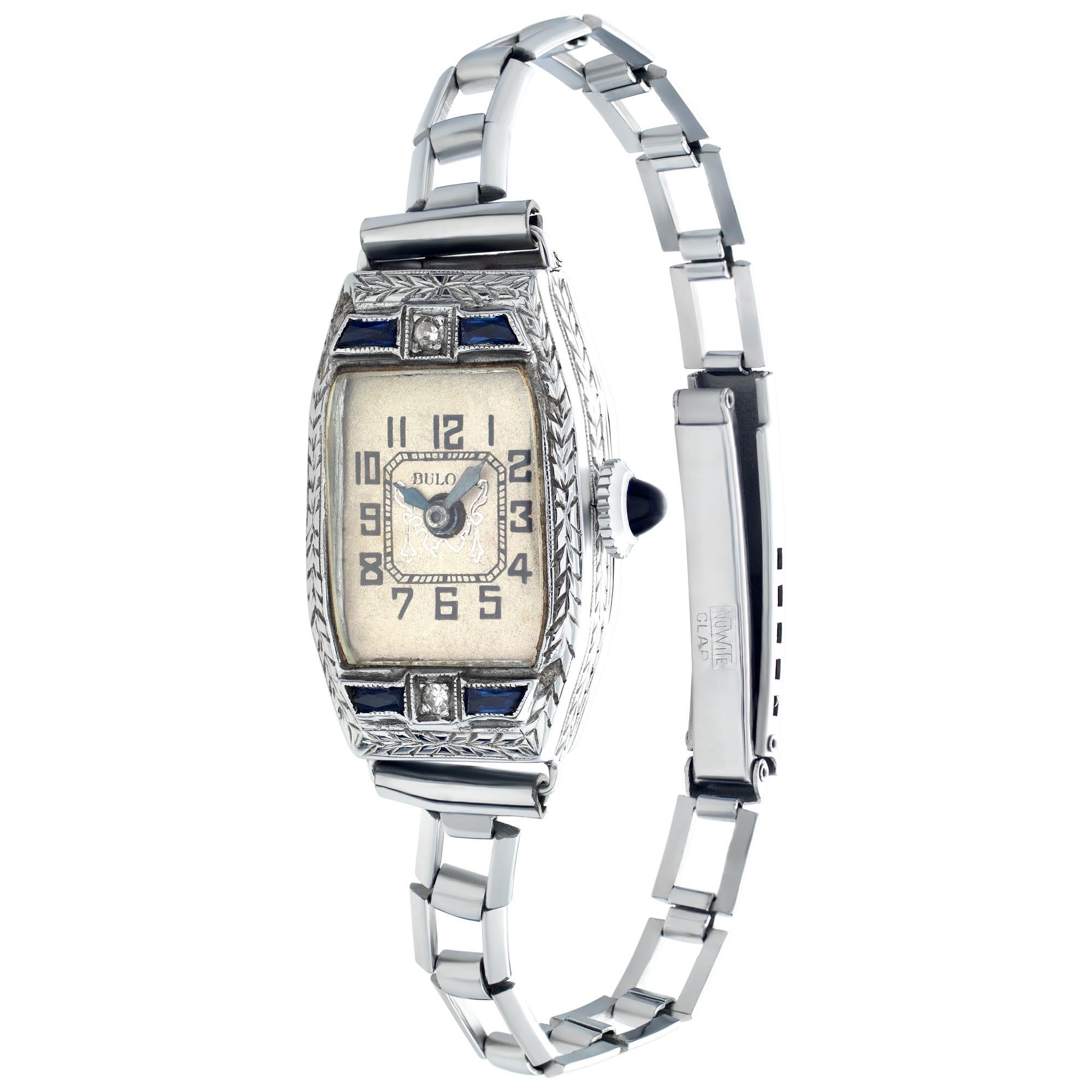 Vintage ladies Bulova in 14k white gold. Manual Circa 1940s. Fine Pre-owned Bulova Watch. Certified preowned Vintage Bulova Classic watch is made out of white gold on a 14k White Gold bracelet with a 14k Standard buckle. This Bulova watch has a 17 