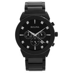 Bulova Classic Chronograph Steel Black Diamond Dial Quartz Mens Watch 98D123