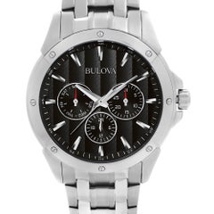Bulova Classic Day Date Stainless Steel Black Dial Quartz Mens Watch 96C107