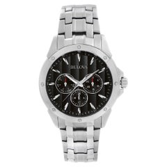 Bulova Classic Day Date Stainless Steel Black Dial Quartz Mens Watch 96C107