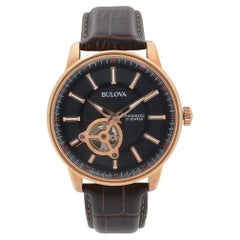 Bulova Classic Rose-Gold Steel Black Skeletal Dial Automatic Mens Watch 97A109