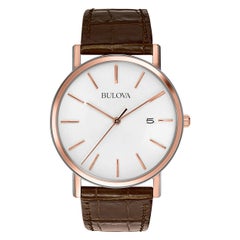 Bulova Classic Rose Gold-Tone Steel White Dial Quartz Mens Watch 98H51