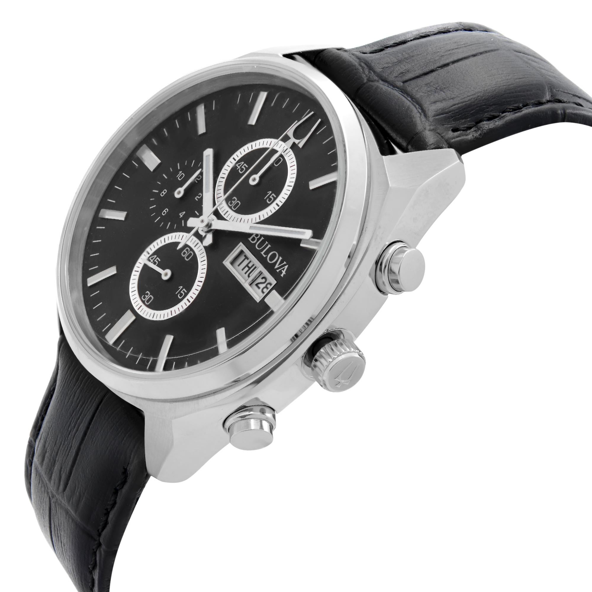 bulova leather chronograph mens watch classic 96c133