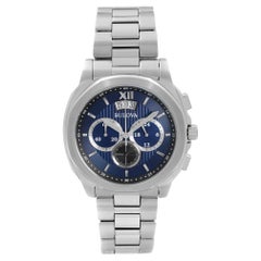 Bulova Montre classique en acier avec chronographe et cadran bleu à quartz pour hommes 96B219