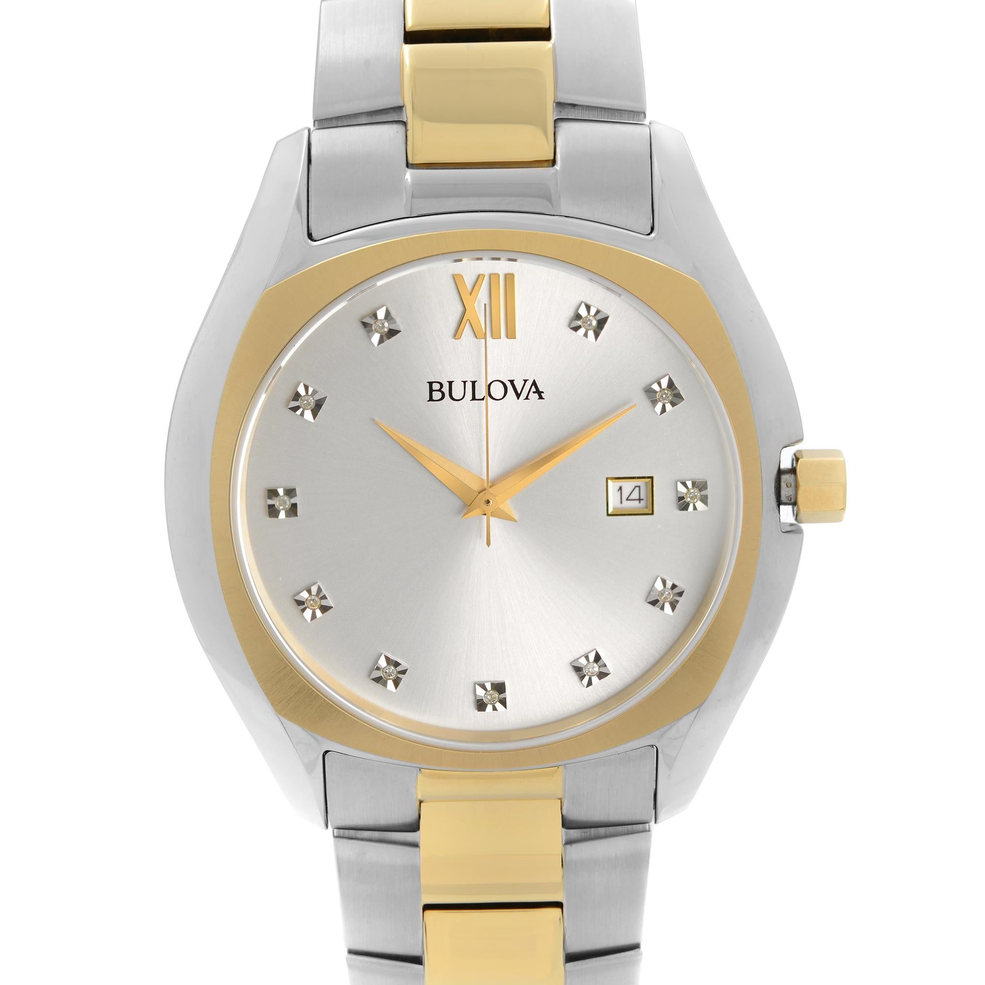 Display Model Bulova Classic Quartz Watch 98D125. Minor Scratches on the Gold-Tone Links From Storing. This Beautiful Timepiece is Powered by Quartz (Battery) Movement And Features: Round Stainless Steel Case with a Steel & Gold-Tone Bracelet, Fixed