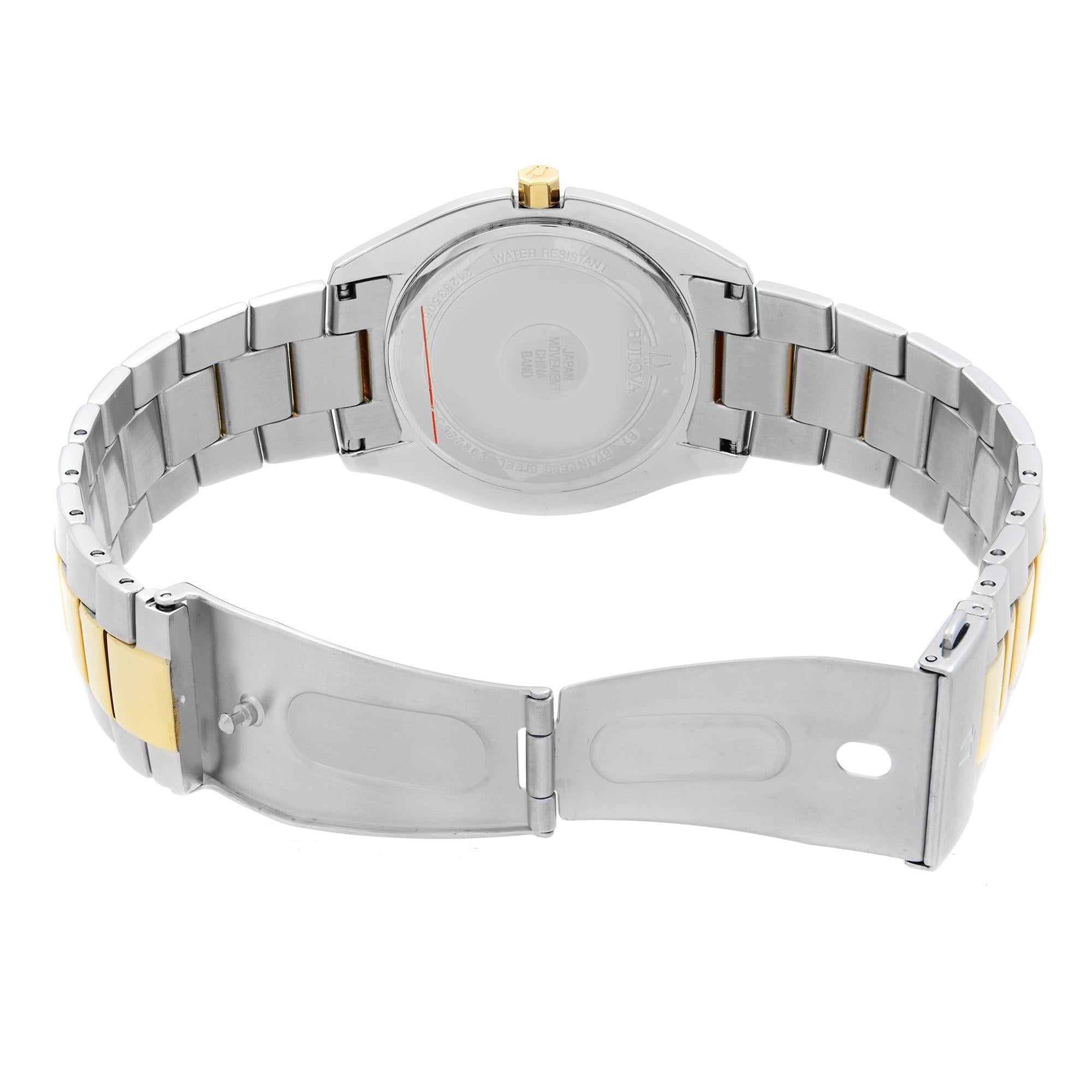 bulova men's 3-hand quartz watch with diamond dial and edge to edge crystal
