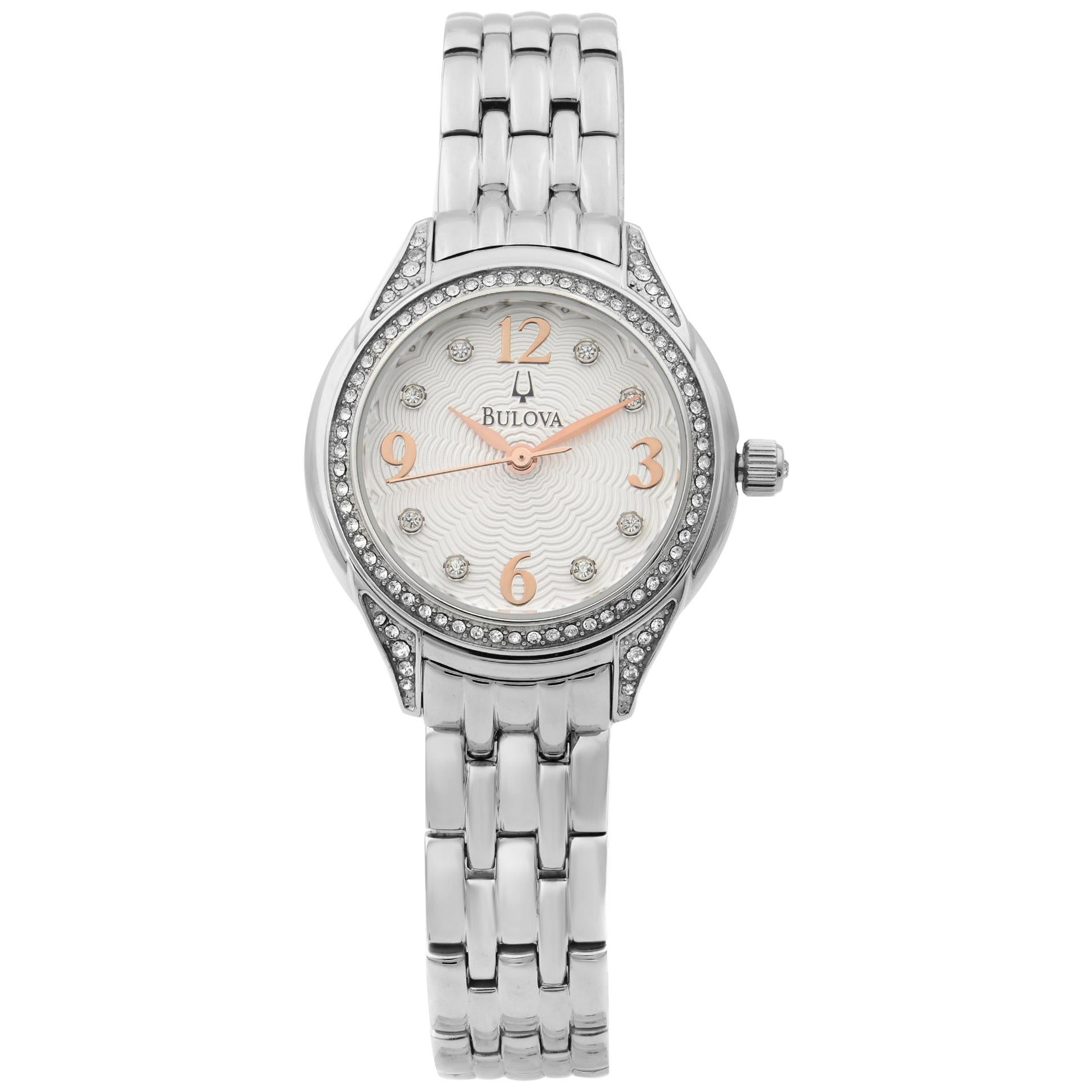 Bulova Crystal Collection Stainless Steel Silver Dial Quartz Ladies Watch 96X125