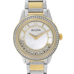 Bulova Crystal Turnstyle Two-Tone Steel Mop Dial Quartz Ladies Watch 98L245