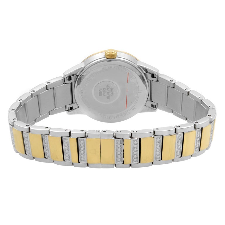 Bulova Crystal Turnstyle Two-Tone Steel Mop Dial Quartz Ladies Watch ...