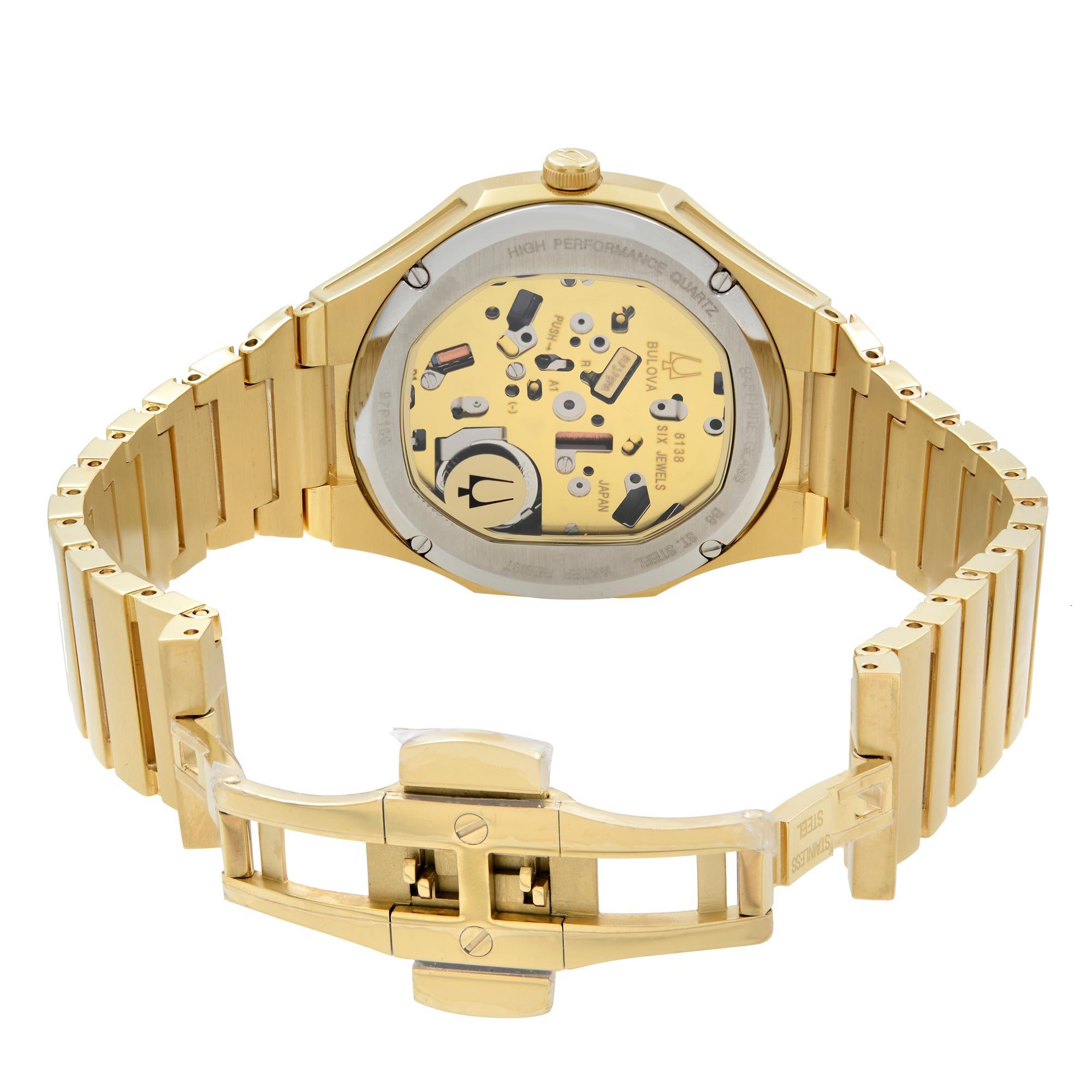 Bulova Curv Gold PVD Steel Diamond Silver Dial Quartz Ladies Watch ...