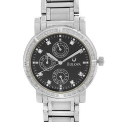 Bulova Diamond Stainless Steel Black Dial Quartz Mens Watch 96E04