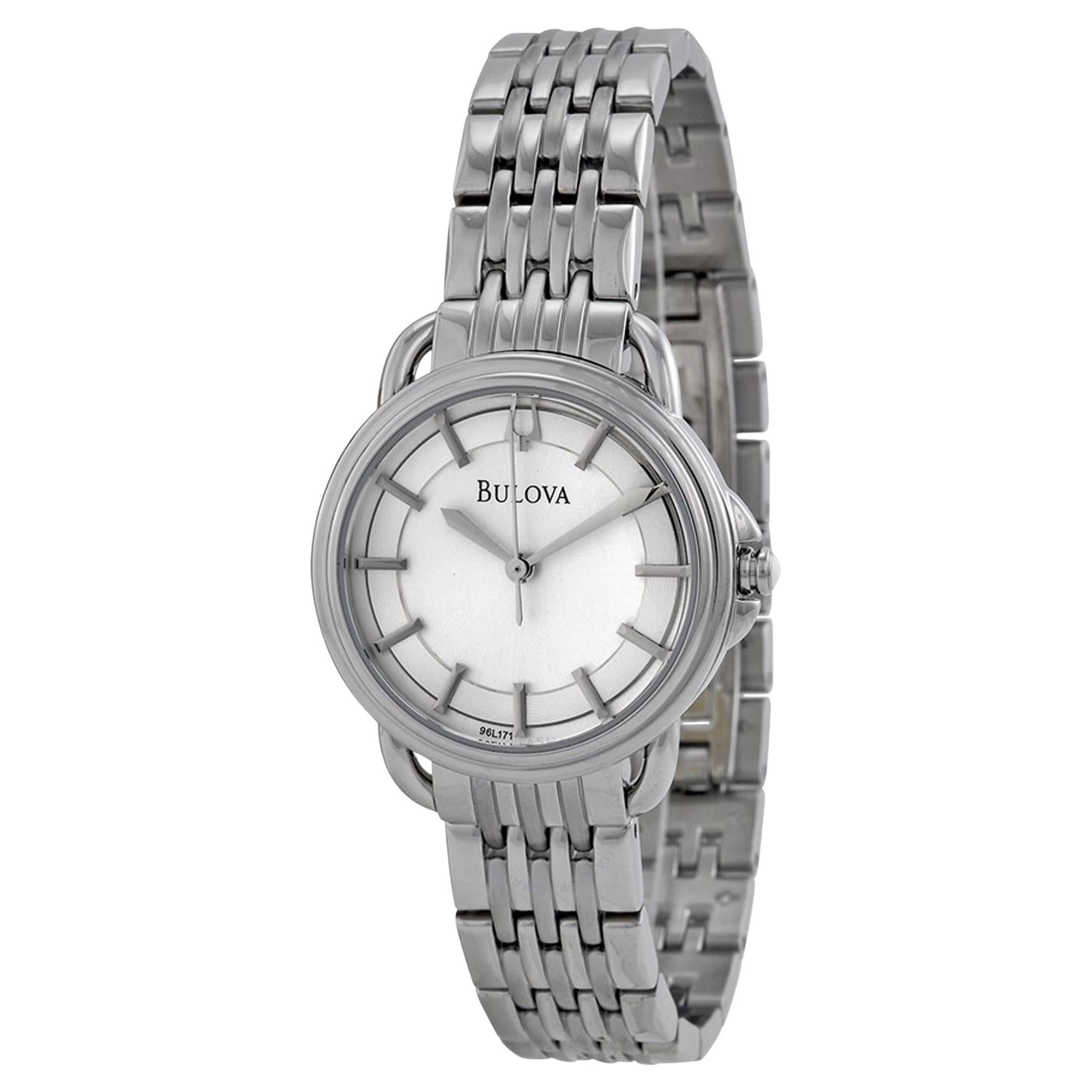 Bulova Dress Silver Sticks Dial Stainless Steel Quartz Ladies Watch 96L171 For Sale