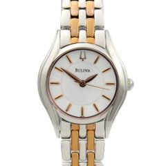 Bulova Essentials Silver Sticks Dial Two Tone Steel Quartz Ladies Watch 98L143