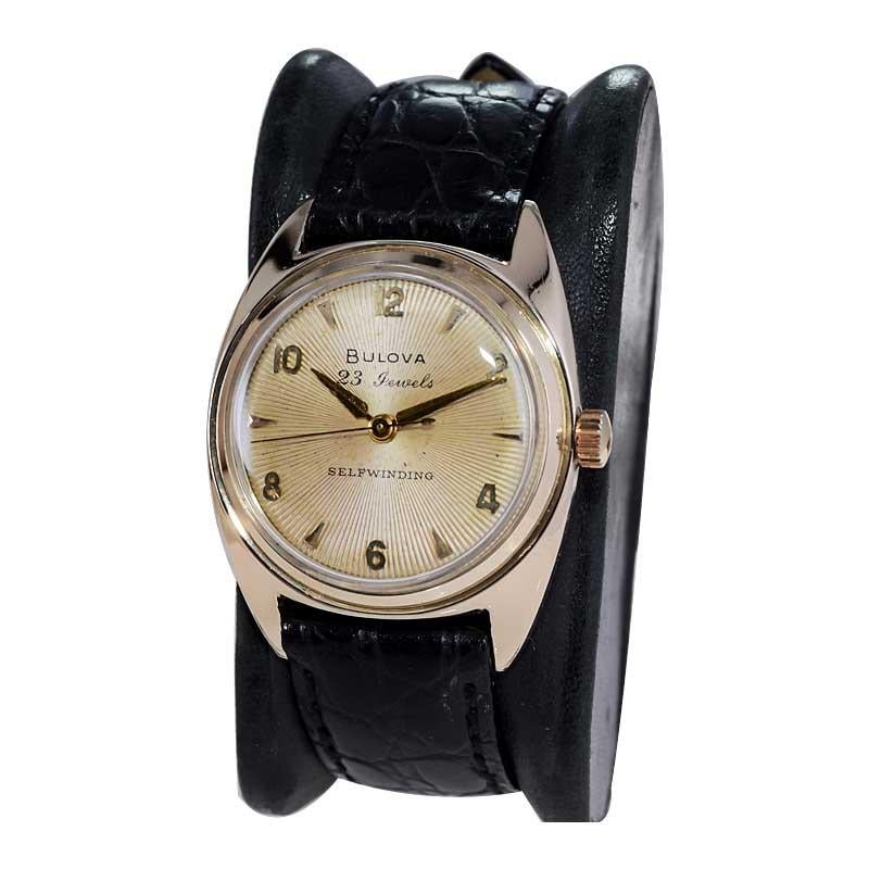 Bulova Montre Art déco automatique remplie d'or avec cadran d'origine de 1954 en vente 2