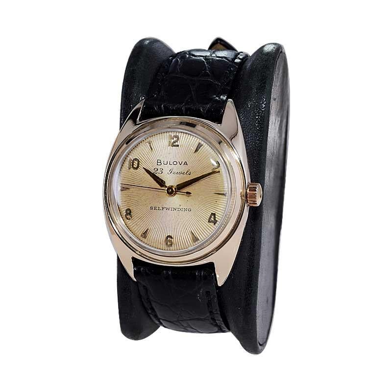 Women's or Men's Bulova Gold Filled Art Deco Automatic with Original Dial from 1954 For Sale