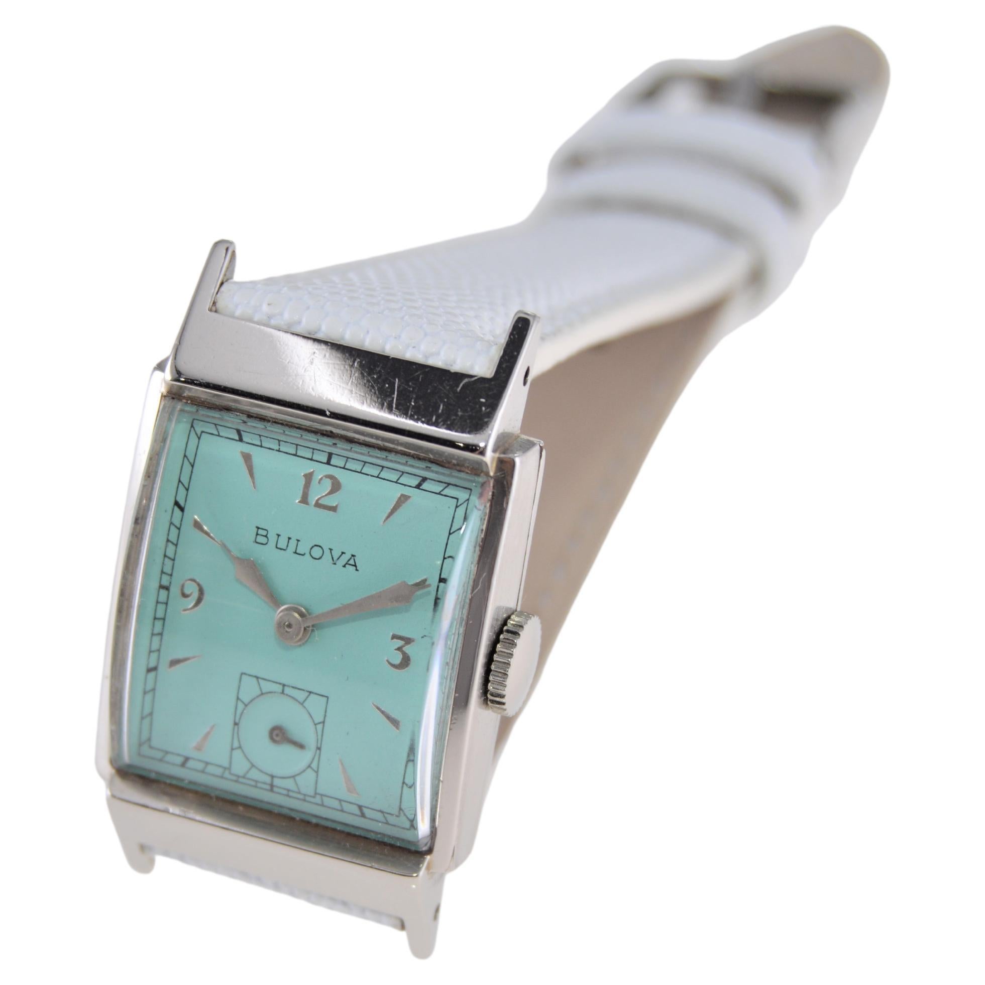 Women's or Men's Bulova Gold Filled Art Deco Tank Style Watch with Custom Finished Dial 1940's For Sale