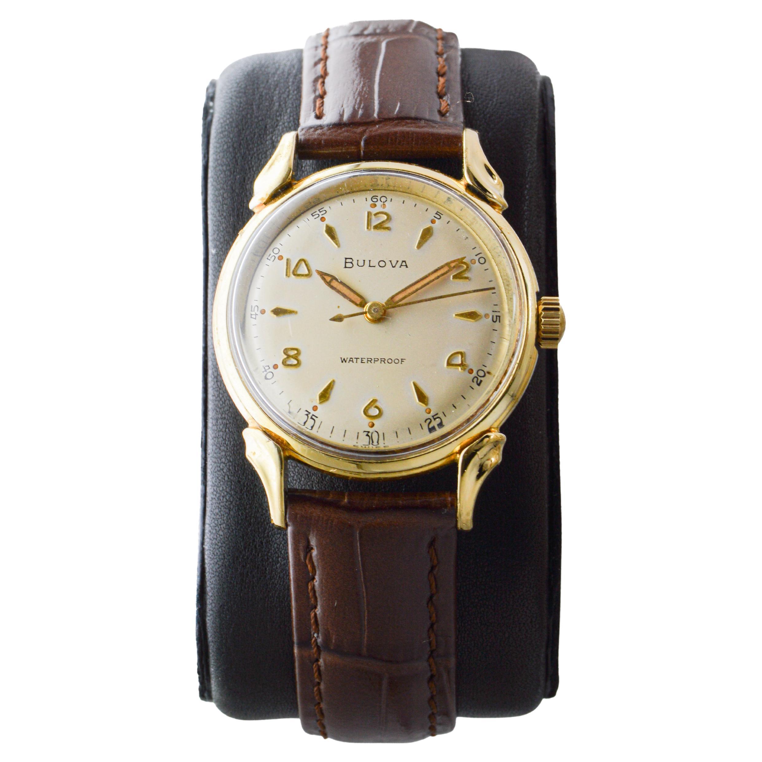 Bulova Gold gefüllt Art Deco Uhr mit Fabrik Original-Zifferblatt 1950er Jahre